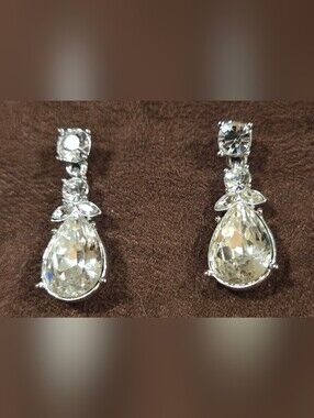 Givenchy Pierced Clear Crystal Teardrop Post Earrings, EUC